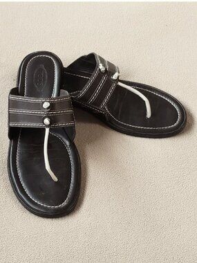 Tod's of Italy Flat Leather Thongs, Dark Brown